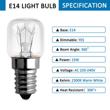 Carica l'immagine nel visualizzatore di Gallery, SCNNC Lampadina forno E14 T22 Bianca Calda 2300K Dimmerabile, 3 Pezzi