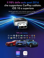Carica l'immagine nel visualizzatore di Gallery, Adattatore CarPlay Wireless per Auto, Adattatore Wireless CarPlay e Android Auto con Bluetooth 5.4, Plug and Play, Conne