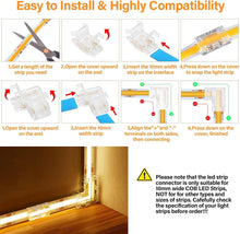 Carica l'immagine nel visualizzatore di Gallery, 12 connettori per strisce LED COB LED, connettori angolari trasparenti, connettore LED, 10 mm, 2 poli, senza saldatura, 