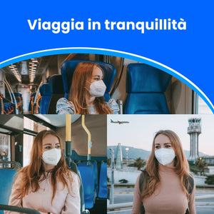 ADESTE - 50 Mascherine FFP2 Bianche Certificate CE, Filiera controllata, anallergiche, con elastici comodi e resistenti. Sicura: capacità filtrante >99,5%, Buste singole sigillate.