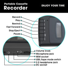 Carica l'immagine nel visualizzatore di Gallery, Reproductor Cassette Portatile Lettore Cassette Audio Registratore di Nastri Digitalizza su USB con Maniglia, Cuffie, Microfono, Altoparlante