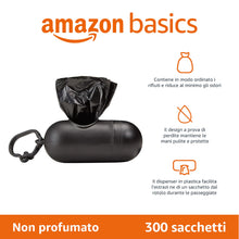 Carica l'immagine nel visualizzatore di Gallery, Amazon Basics Sacchetti igienici per cani con dispenser e clip per guinzaglio, inodori, Senza profumazione, 300 pezzi (2