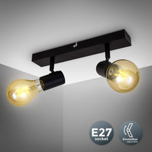 Carica l'immagine nel visualizzatore di Gallery, B.K.Licht Lampada da soffitto con 2 faretti orientabili, adatta per 2 lampadine E27 non incluse max 60W, metallo nero, p