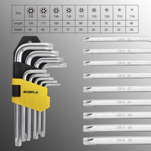 Carica l'immagine nel visualizzatore di Gallery, Gunpla Set Chiavi Torx 9 pezzi T10-T50 con Foro, Chiavi Esagonali a Brugola Braccio Corte, Forma L, ideale per gli appas