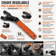 Carica l'immagine nel visualizzatore di Gallery, Topolenashop Chiave Regolabile per Flangia Disco Flex con Apertura Max 52 mm – Chiave in Acciaio con Impugnatura Antisci
