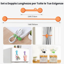 Carica l'immagine nel visualizzatore di Gallery, tounee Fascette fermacavi riutilizzabili in silicone con magnete- 2 misure (4 x 7,5 cm + 4 x 19,5 cm) - Multifunzionali 