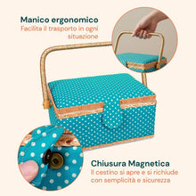 Carica l'immagine nel visualizzatore di Gallery, Wintem – Kit Cucito da Casa e da Viaggio, 76 Accessori, Vassoio con Scomparti Organizzati, Chiusura Magnetica, Set Cucito Completo con Cestino a Pois.