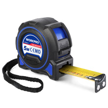 Carica l'immagine nel visualizzatore di Gallery, WORKPRO Nastro Metrico da 5m, Metro a Nastro Retrattile professionale ad alta precisione con gancio magnetico e nastro l