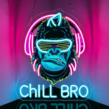 Carica l'immagine nel visualizzatore di Gallery, Chill Bro Gaming Headset Neon Cartello Per Decorazione Da Parete, Cartello Neon Gorilla, Cartelli LED Gaming Zone Per Ca