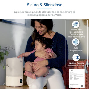 LEVOIT Umidificatore Ambiente Smart Top-Fill Dual 200S, 3L, Umidificatore Ultrasuoni a Nebbia Fredda per Bambini/Piante Dura da 25H, ≤28dB Silenzioso Auto Modo con Oli Essenziali, Timer