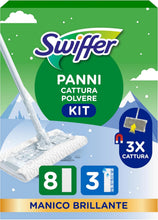 Carica l'immagine nel visualizzatore di Gallery, Swiffer 3D, Starter Kit Manico Scopa + 8 Panni Pavimenti + 3 Lavapavimenti