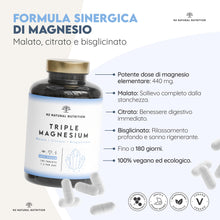 Carica l'immagine nel visualizzatore di Gallery, Triple Magnesio 2640 mg, Bisglicinato + Citrato + Malato, 180 Compresse