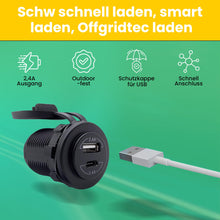 Carica l'immagine nel visualizzatore di Gallery, Offgridtec presa USB auto 12V/24V con copertura a ribalta, ricarica rapida (5V 2,4A USB-A + USB-C), caricatore da pannel