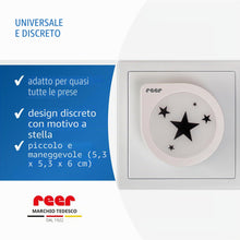 Carica l'immagine nel visualizzatore di Gallery, reer NightGuide Star, luce notturna a LED con sensore crepuscolare, luce bianca calda, risparmio energetico, per prese, 