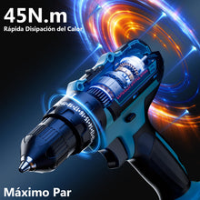 Carica l'immagine nel visualizzatore di Gallery, Olubfdh Trapano Avvitatore Batteria 21V, Avvitatore a Batteria con 2 Batterie da 2.0Ah, 45N.m di Coppia, 2 Velocità, 25+3 Coppia, Luce a LED, Per il fai da te