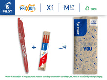 Carica l'immagine nel visualizzatore di Gallery, PILOT - Confezione da 1 Frixion Ball + 1 set di 3 ricariche - Penna cancellabile con inchiostro termosensibile - Penna roller ricaricabile realizzata in plastica riciclata - Rosso - Punta media