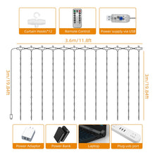 Carica l&#39;immagine nel visualizzatore di Gallery, Jsdoin Tenda Luminosa Natale,3.6x3m 360LED Tenda Luci Natale Interno,8 Modalità Luci Tenda Esterno Cascata Dimmerabile IP65 Impermeabile con Telecomando &amp; Timer per Matrimonio, Feste (Bianco caldo)