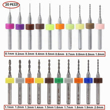 Carica l'immagine nel visualizzatore di Gallery, Kit Mini Trapano a Mano 20 pezzi Punte da PCB Micro,Mini Trapano 0,1mm a 1,0mm e 1,1mm a 2,0mm Punte Elicoidale Twist Dr
