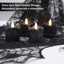 Carica l'immagine nel visualizzatore di Gallery, Rhytsing 4 Candele Votive LED Nere in Cera Design Gocciolante, Candele Tealight a Batteria con Timer per Halloween e Inv