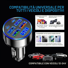 Carica l'immagine nel visualizzatore di Gallery, Caricabatterie Auto USB,4 USB + 2 PD Type-C con Display Digitale con Voltmetro LED Caricatore Accendisigari Rapido Unive