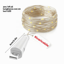 Carica l'immagine nel visualizzatore di Gallery, Luci Decorative LED USB Ricaricabili, 2m 20 LED Fairy String Lights, a Batteria per Barattoli, Matrimonio, Centrotavola 