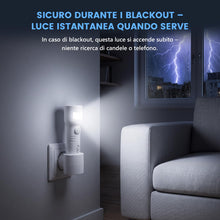 Carica l'immagine nel visualizzatore di Gallery, 2-in-1 Lampada Notturna e Torcia Emergenza Casa con Sensore di Luce e Rilevatore di Movimento, Luce Notturna da Presa co