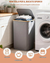 Carica l'immagine nel visualizzatore di Gallery, Ribelli Cesto portabiancheria pieghevole da 85 litri, con coperchio e sacco rimovibile, per lavanderia, bagno, camera da letto, grigio