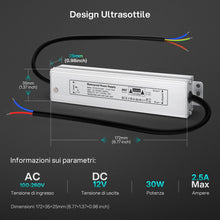 Carica l'immagine nel visualizzatore di Gallery, REYLAX Trasformatore LED 12V 30W Alimentatore 2.5A Impermeabile IP67