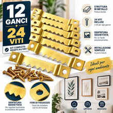 Carica l'immagine nel visualizzatore di Gallery, Ganci Seghettati per Quadri Set 12 Pezzi con Viti – Supporti Appendiquadri Resistenti in Metallo per Cornici, Decorazion