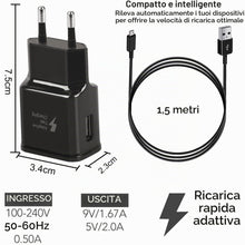 Carica l'immagine nel visualizzatore di Gallery, Caricabatterie Ricarica Rapida AFC 2A USB Alimentatore con cavo Micro USB da 1,5 m Per Samsung Galaxy S7/S7 Edge/S6/S6 E
