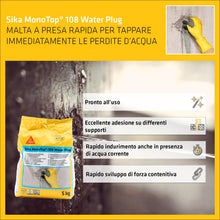 Carica l'immagine nel visualizzatore di Gallery, SIKA - Malta a presa istantanea - Sika Monotop 108 WaterPlug - Grigio - 5kg