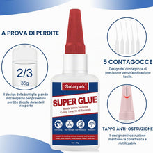 Carica l'immagine nel visualizzatore di Gallery, Sularpek 35g Super Colla, Attaccatutto Forte Universale con 5 Contagocce, Super Colla Istantanea Permanente per l'Incoll