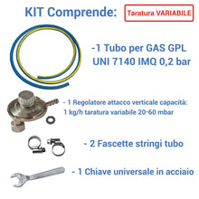 Carica l'immagine nel visualizzatore di Gallery, Crisalide® Kit Tubo Gas GPL Regolatore Attacco Verticale Variabile e Chiave – 1,5 m – Attacco Universale – Accessori Inc