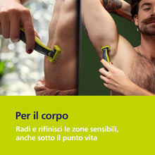Carica l'immagine nel visualizzatore di Gallery, Philips OneBlade 360 Autentico Regolabarba Elettrico per Viso e Corpo, Rasoio e Spazzola, 3x 360 Lame, 3x Pettine per Barba (1,3,5 mm), 1x Kit per il Corpo, QP2824/31