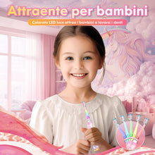 Carica l'immagine nel visualizzatore di Gallery, Spazzolino Elettrico Bambini 3-6-12 Anni Spazzolino Elettrico Bambina Bambino Con Timer Luci LED Arcobaleno E 4 Testine 