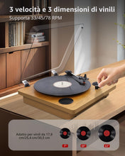 Carica l'immagine nel visualizzatore di Gallery, VIFLYKOO Bluetooth Vintage Vinyl Turntable 3 Speeds 33/45/78 RPM with 2 Integrated Speakers and Digital Encoder, Belt Transmission, RCA/AUX/Headphone/LP -Natural Wood