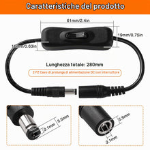 Carica l'immagine nel visualizzatore di Gallery, 2 interruttori on/off DC in linea, 5,5 x 2,1 mm, cavo di prolunga di alimentazione CC con interruttore, adattatore masch