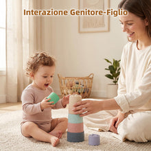 Carica l'immagine nel visualizzatore di Gallery, Cubi Impilabili Bambini Giocattoli per 6-12 Mesi, 7 Pezzi Montessori Costruzioni per Bambini Impilabile, Dentizione Neon