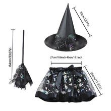 Carica l'immagine nel visualizzatore di Gallery, Vestito Halloween Bambina Gonna Tulle Nero,Vestito Strega Bambina Con Cappello Strega E Scopa,Costumi Halloween Bambini 