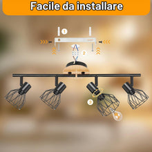 Carica l'immagine nel visualizzatore di Gallery, Dehobo E14 Faretti da Soffitto 4 Luci, Legno Orientabili Faretti Soffitto