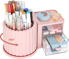 Carica l'immagine nel visualizzatore di Gallery, LETURE Organizzatori rotanti da scrivania e accessori con 2 cassetti, portapenne per scrivania, organizer da scrivania e accessori per ufficio e casa (rosa)