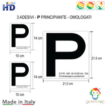 Carica l'immagine nel visualizzatore di Gallery, GamesMonkey ® - Adesivi Auto P Principiante Omologati - Anteriori e Posteriori per Auto - Set Patente Neopatentati (COL0