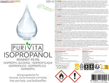Carica l&#39;immagine nel visualizzatore di Gallery, PURIVITA ISOPROPANOL - Alcool Isopropilico - 99,9% di potere pulente - detergente per casa, l&#39;industria, l&#39;elettronica - sgrassante + solvente - senza residui - non conduttivo Isopropyl Alcohol 0,5-3l