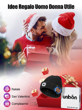 Carica l'immagine nel visualizzatore di Gallery, UNBON Regalo Uomo, Regali Natale Originali, Idee Regalo Natale 2025, Regali Uomo papà per Lui Compleanno Anniversario Secret Santa, Gadget Tecnologici Utili, Cappello Berretto Bluetooth con Luce LED