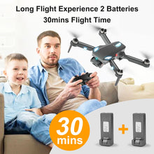Carica l'immagine nel visualizzatore di Gallery, Drone con Telecamera 1080P, RC Quadcopter Pieghevole Drone per Bambini &amp; Adulti, Motore Brushless, Decollo e Atterraggio Unico Tasto, 2 Batterie, Regalo di Gioco per Ragazzi e Ragazze (Black)