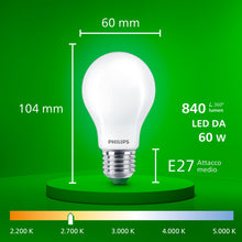 Carica l'immagine nel visualizzatore di Gallery, PHILIPS LED Lampadina Goccia Smerigliata Classe A Ultra Efficiente, 3 Pezzi, 60W, E27, Luce Bianca Calda