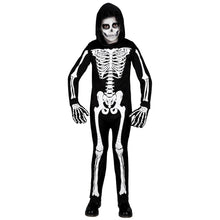 Carica l'immagine nel visualizzatore di Gallery, W WIDMANN MILANO Party Fashion - Costume da scheletro per bambino, tuta con cappuccio, bianco, si illumina ai raggi UV, 