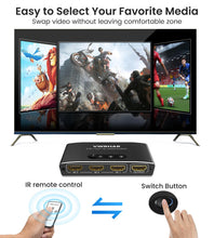 Carica l'immagine nel visualizzatore di Gallery, Sdoppiatore HDMI, 4K@60Hz HDR Switch HDMI 3 In 1 Out con Telecomando, Alluminio HDMI Switch Supporta 4K/3D/HDCP1.4/UHD/1080P, Splitter HDMI per TV, PC, Fire Stick, PS5/4/3, Xbox, Blu-Ray, DVD Player