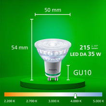 Carica l'immagine nel visualizzatore di Gallery, Faretto PHILIPS UltraEfficient LED GU10, 35W, EyeComfort, Senza Sfarfallio, Luce Bianca Fredda 4000K, 215 Lumen, Attacco