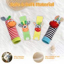 Carica l'immagine nel visualizzatore di Gallery, Vicloon Baby Rattle, 4 Pack Neonato Sonagli Calzini da Polso a Sonaglio per Bambini, Sonagli sensoriali, Giocattoli Soff